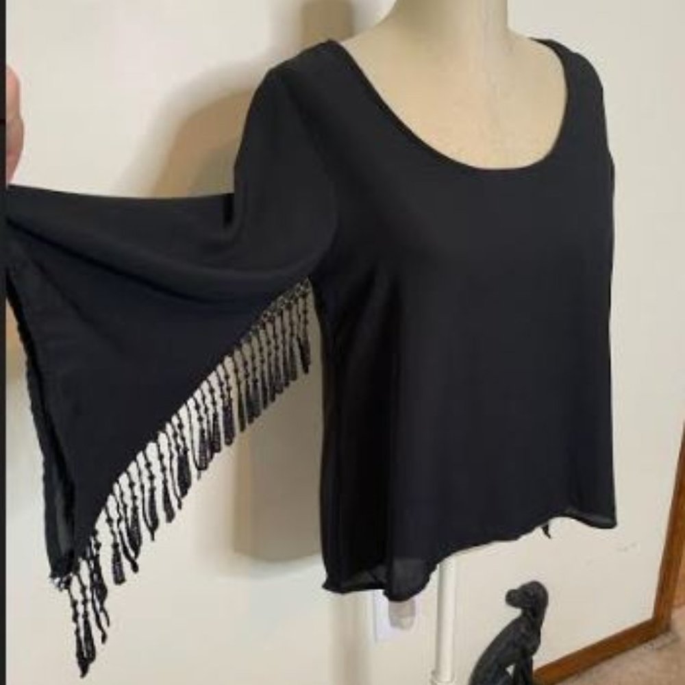 Haute Society Fringed Bell Sleeve Hi Low Blouse
